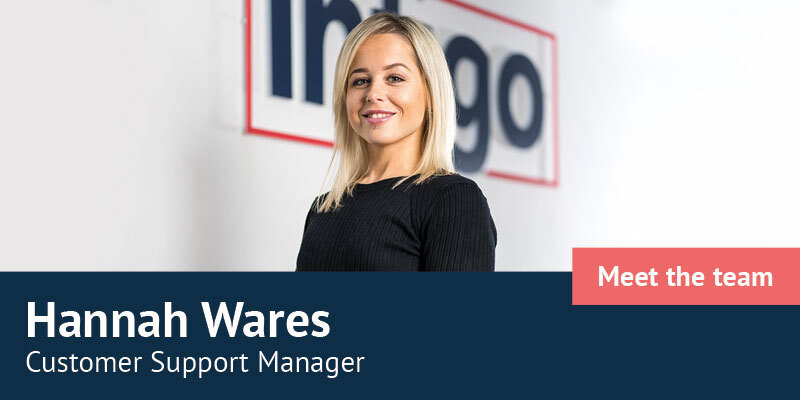Hannah Wares infront of Infigo Logo