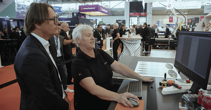 Jacques Michiels following Infigo's workflow at FESPA 2023