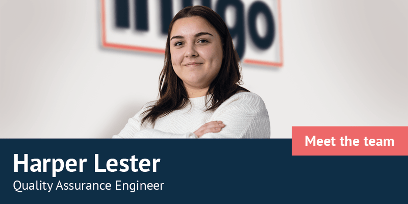 Harper Lester in Front of Infigo Logo