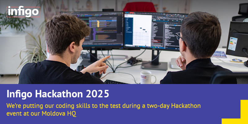 Denis Burlacu and George Vragalev working together on hackathon project