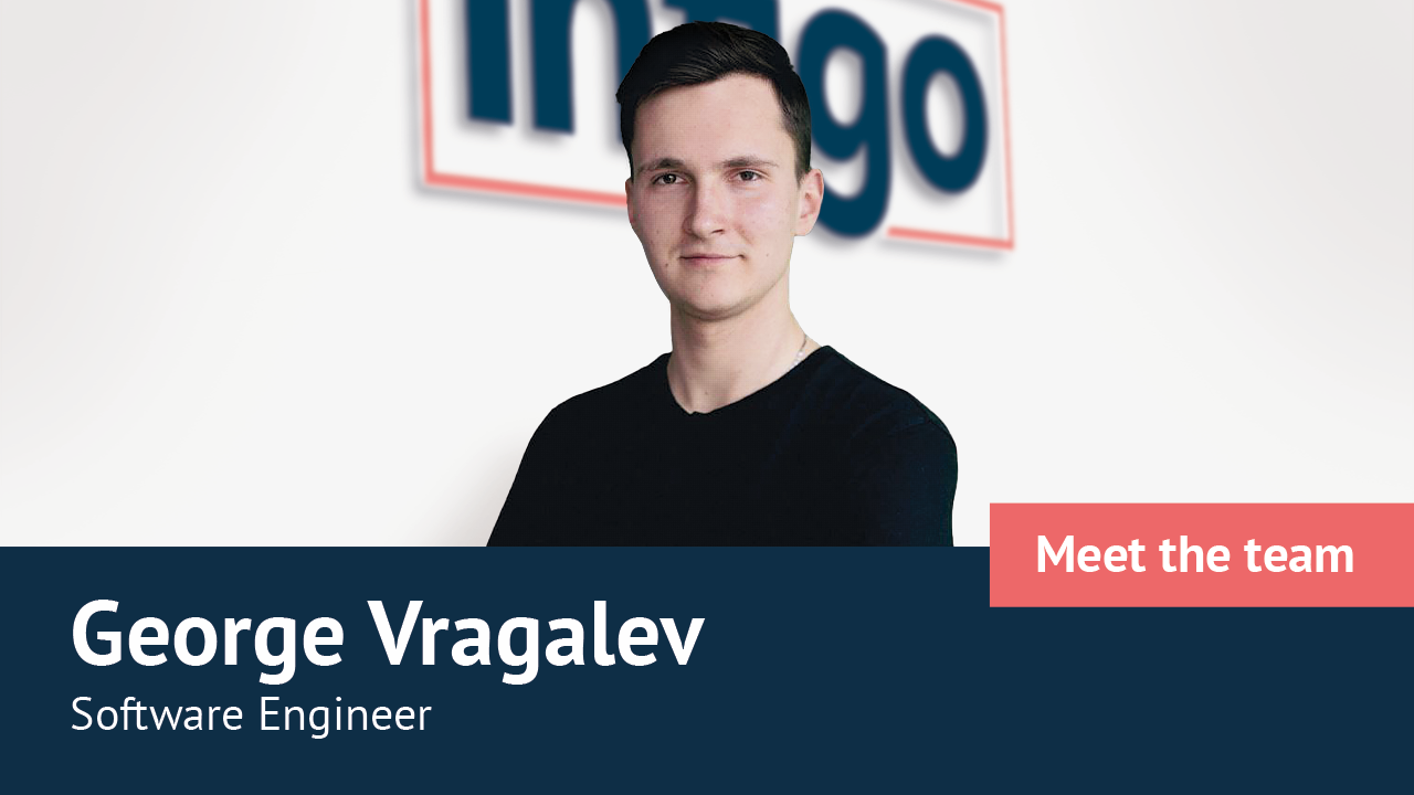 George Vragalev in front of Infigo logo