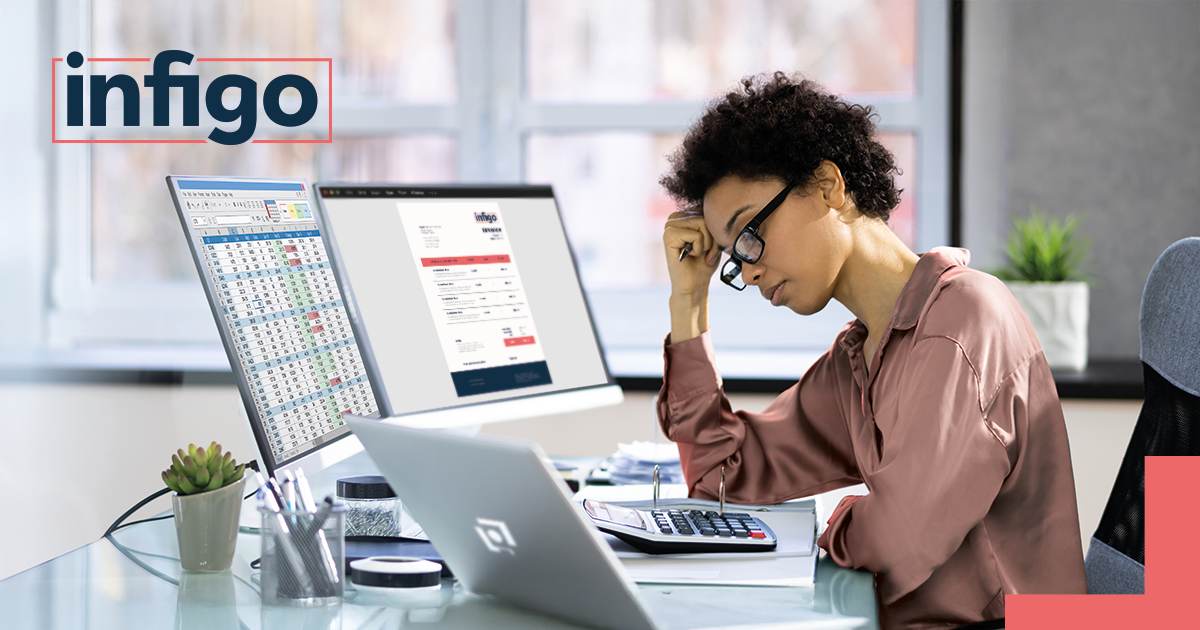 Woman frustrated at Invoice on Computer Screen