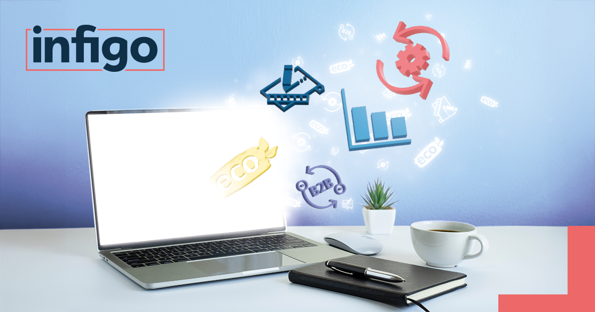 Icons flowing from bright laptop screen