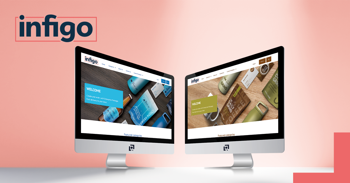 Two computers with e-commerce storefronts