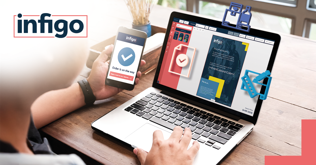 Laptop and Mobile Phone Showing Infigo's Web-to-Print Workflow