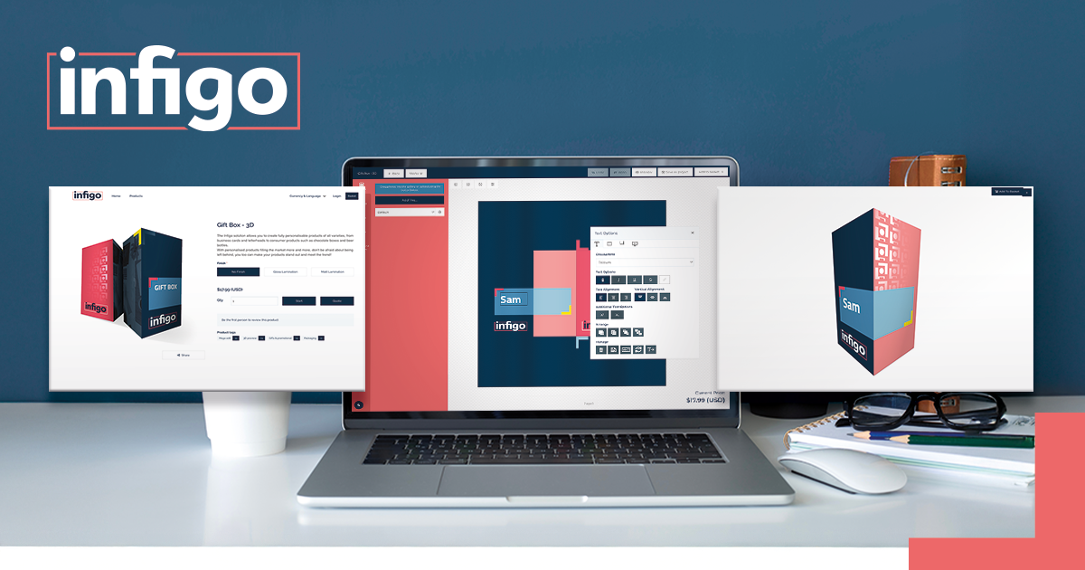 Infigo's Online Designer, MegaEdit, with product page and preview interface