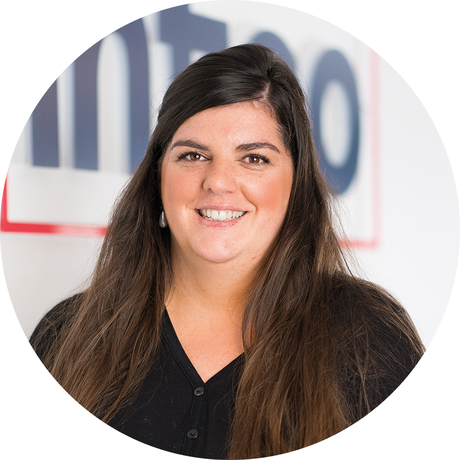 Antonia Fagan in front of Infigo logo